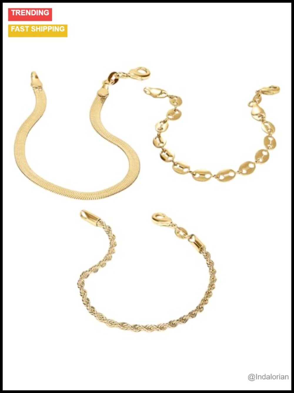 Women's 3-Piece Waterproof Gold PVD Coated Bracelet Set